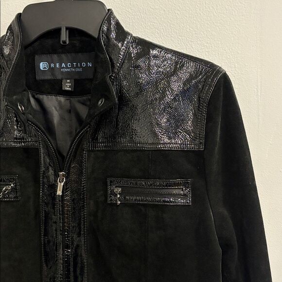 Leather/Suede Kenneth Cole Reaction Women’s 
Glossy Black Leather Suede Jacket - Picture 3 of 13